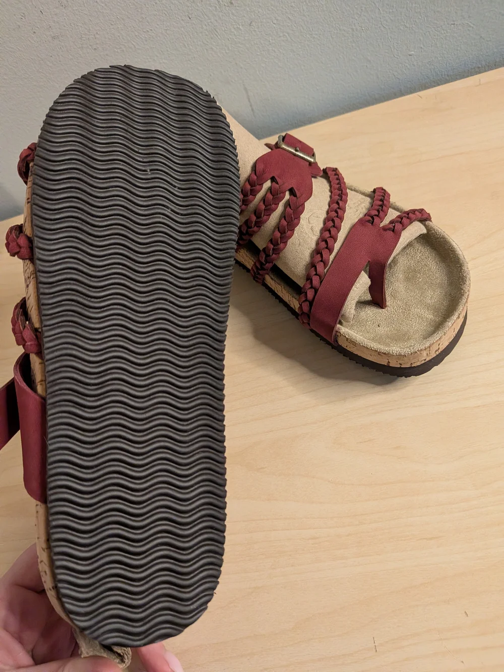 Sundance Leather Braided Strappy Women's Sandals in Burgundy